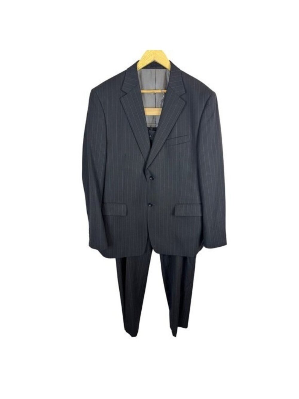 Perry Ellis Portfolio Mens Pinstripe Wool Suit 2-Piece Black 44 Reg 44R 38X33